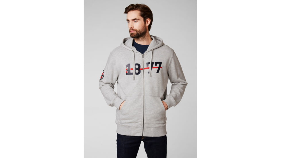 Helly Hansen 1877 Full Zip Hoodie - Mens, Grey Melange, Extra Large, 53226-950-XL