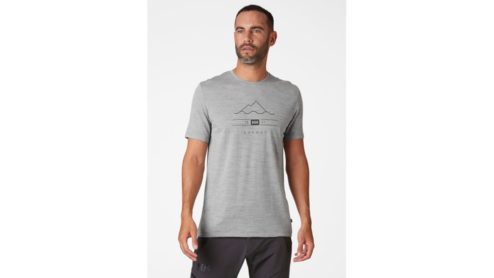 Helly Hansen HH Merino Graphic T-Shirt, Grey Melange, Large - Mens, 49321-950-L
