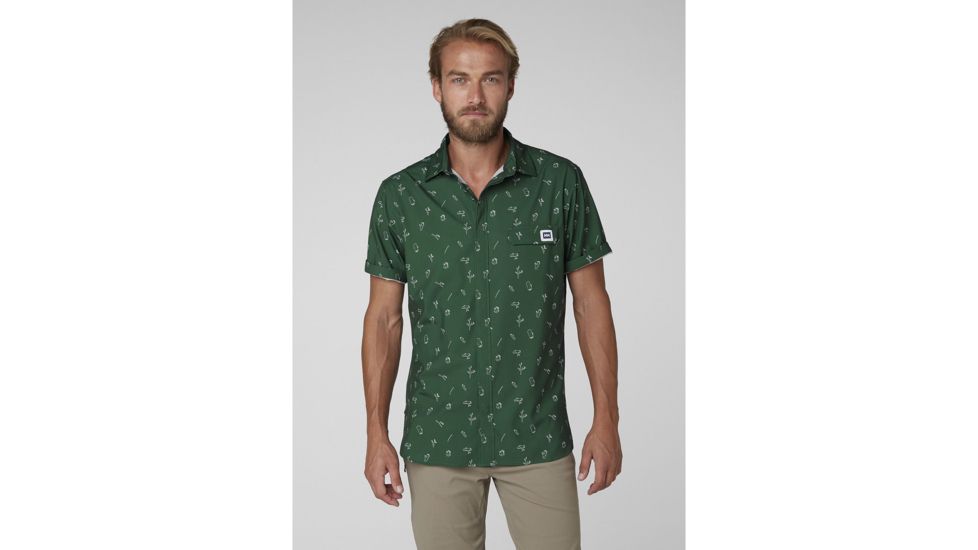 Helly Hansen Oya Short Sleeve Shirt - Mens, Jungle Green Print, Extra Large, 62854390-XL