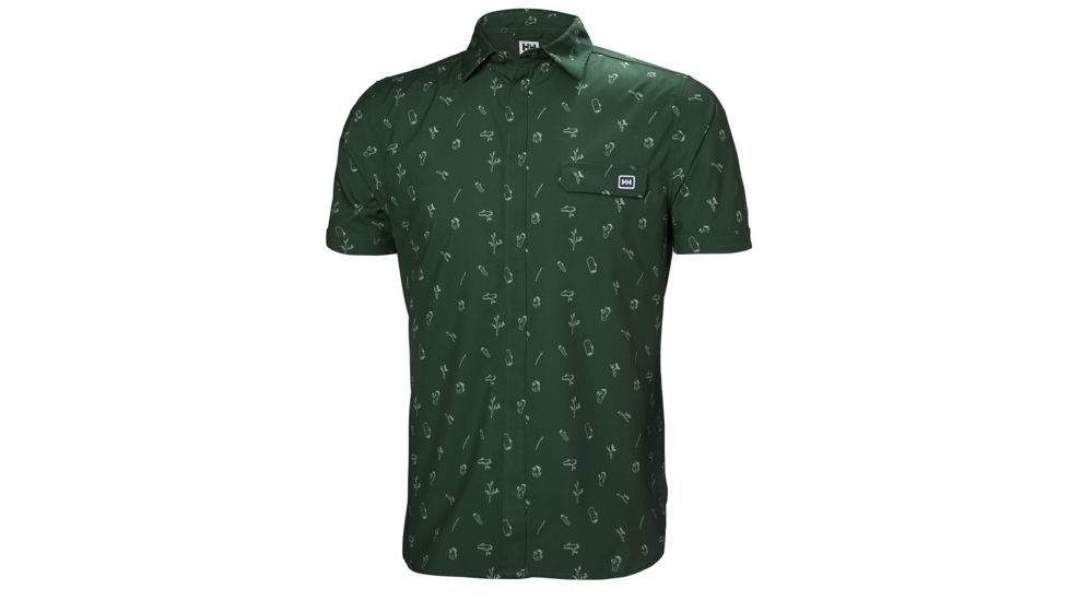 Helly Hansen Oya Short Sleeve Shirt - Mens, Jungle Green Print, Extra Large, 62854390-XL