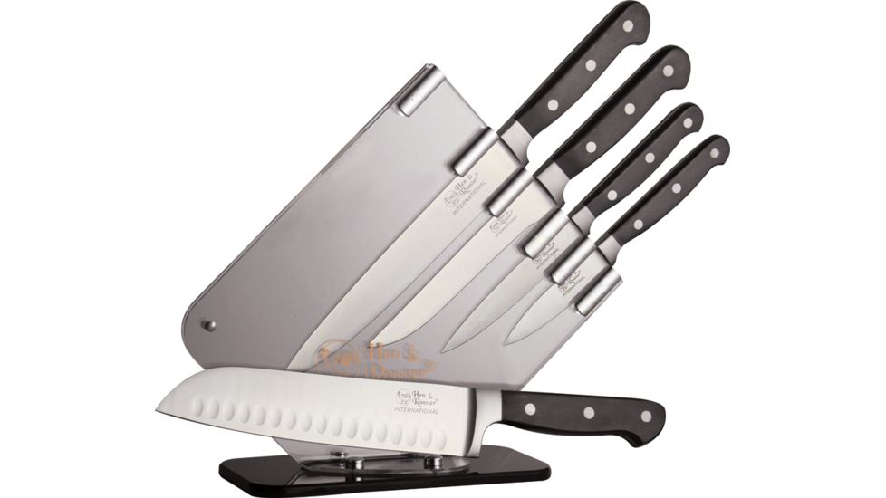 Hen &amp; Rooster 5 pc Kitchen Knife Set,3.375in paring knife, 4.75in utility knife, 6in boning knife, 8.125in slicer, 8in Santoku HRI026