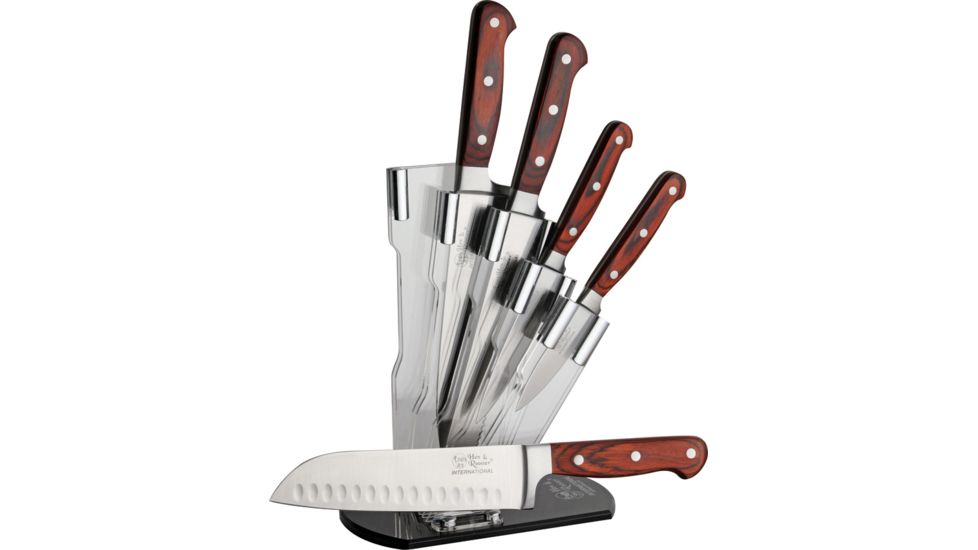Hen &amp; Rooster 5 pc Kitchen Knife Set,3.5in paring knife, 4.75in utility knife, 7in Santoku knife, 8.125in bread knife, 7.875in chefs knife HRI015B