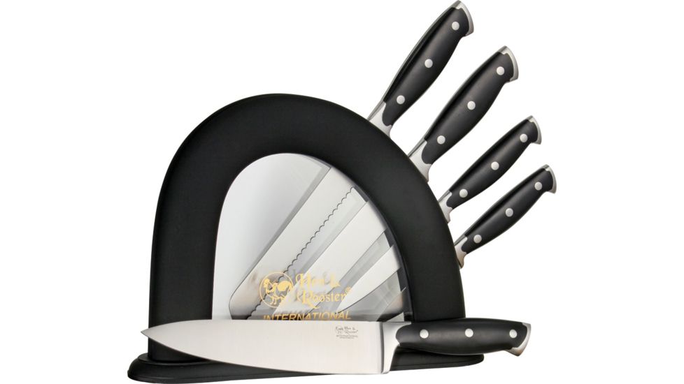 Hen &amp; Rooster 5 pc Kitchen Knife Set,7.875in chefs knife,7.875in slicer,7.75in bread knife,4.75in utility knife, 3.5in paring knife HRI029