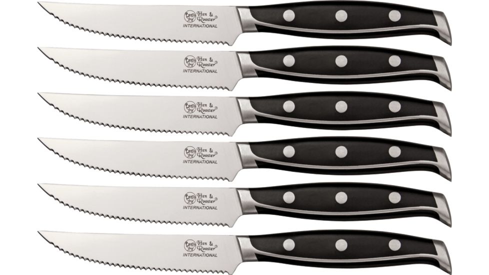 Hen &amp; Rooster 6 pc Steak Knife Set,4.75in 440 stainless serrated blade HRI035