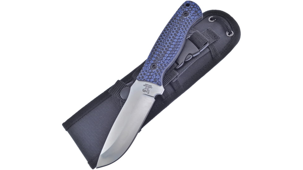 Hen &amp; Rooster Blue Knife, 8.5in Overall, 3.75in Satin SS Blade, Black/Blue Textured G10 Handle, Black Nylon Sheath, HR-006BL