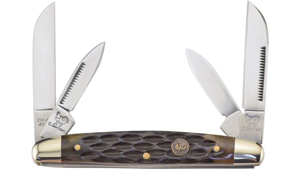 Hen &amp; Rooster Congress Antique Green Bone Folding Knife, Mirror finish stainless twin sheepsfoot and twin p, Antique green jigged bone handle, 214-AGB