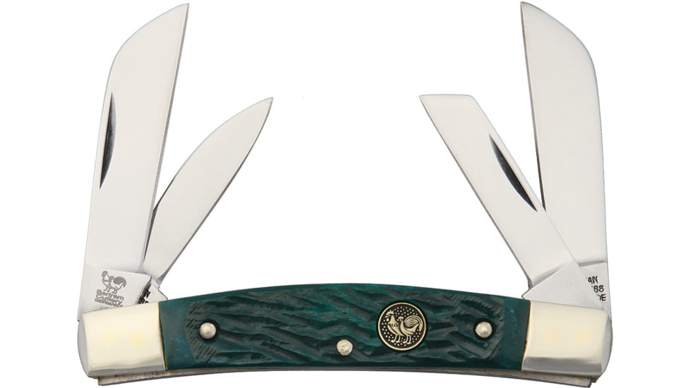 Hen &amp; Rooster Congress Green Pick Bone Folding Knife,Pen and Sheepsfoot,Green,Pick Bone Handle HR344GPB