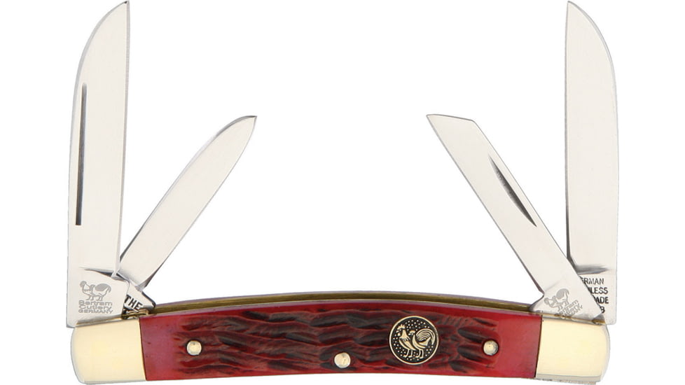 Hen &amp; Rooster Congress Red Pick Bone Folding Knife, mirror finish stainless coping, sheepsfoot, spear,, red pick bone handle, 364S-RPB