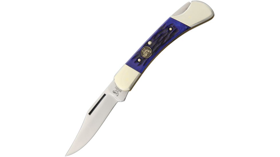 Hen &amp; Rooster Lockback Dark Blue Jig Bone Folding Knife,2.5in,Clip,Dark Blue,Jigged Bone Handle HR351DBJB