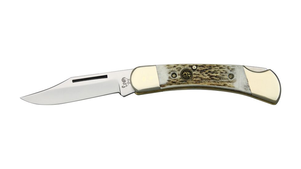 Hen &amp; Rooster Lockback Folding Knife, 3.25in, Stainless Clip Blade, Genuine Deer Stag Handle HR361DS