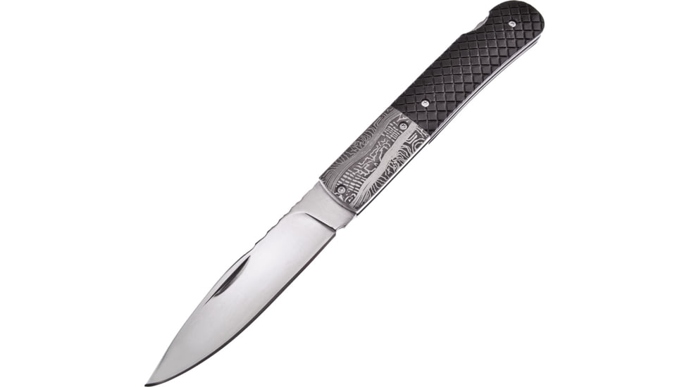 Hen &amp; Rooster Lockback Folding Knife, 3.75in Mirror SS Drop Point, Black Checkered Aluminum Handle, SS Bolster, Pocket Clip, HR-016SS
