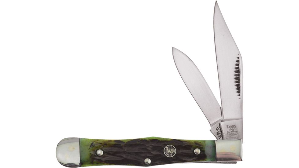 Hen &amp; Rooster Mini Coke Bottle Folding Knife,Stainless Steel,Standard Edge,Clip and Pen,Mirror Polish,Antique Green,Pick Bone Handle HR432AGB