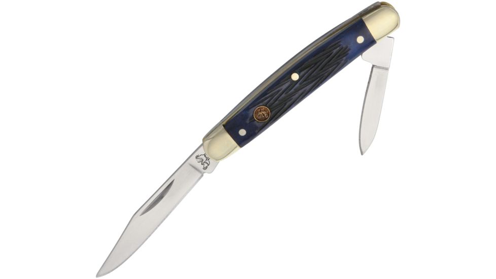 Hen &amp; Rooster Pen Knife Blue Pick Bone Folding Knife,Clip and Pen,Blue,Pick Bone Handle HR302BLPB