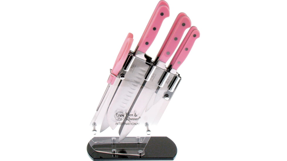 Hen &amp; Rooster Seven Piece Kitchen Set Pink Knife, Pink ABS handle, HRI-036