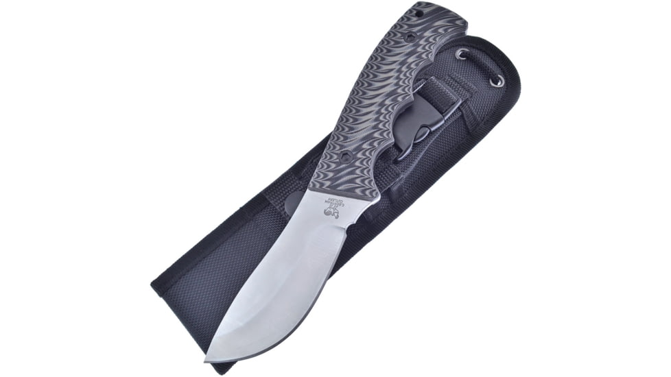 Hen &amp; Rooster Skinner Black Gray Knife, 4 satin finish stainless skinner blade, Black and gray sculpted G10 handle, HR-005