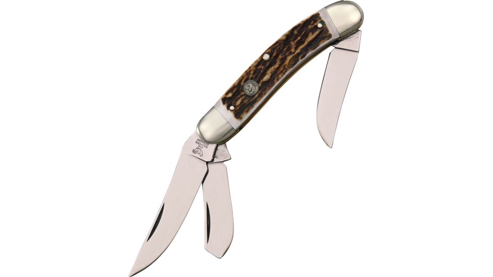 Hen &amp; Rooster Sowbelly Stockman Folding Knife,3.75in closed,Clip and Spey Blade,Genuine Stag Handle HR213DS