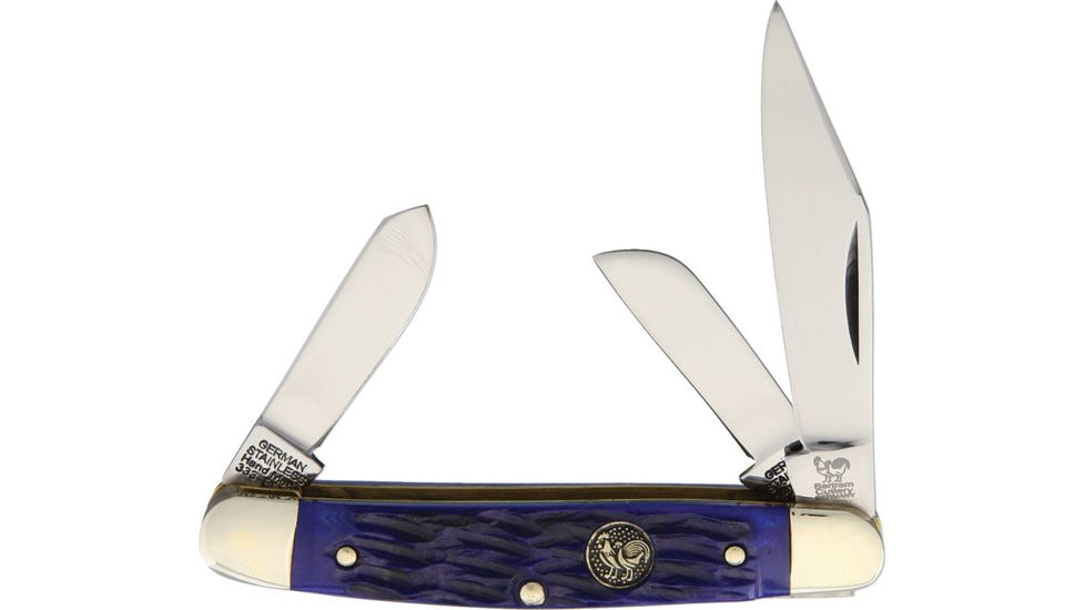 Hen &amp; Rooster Stockman Blue Pick Bone Folding Knife,Clip,Spey and Sheepsfoot,Blue,Pick Bone Handle HR333BLPB