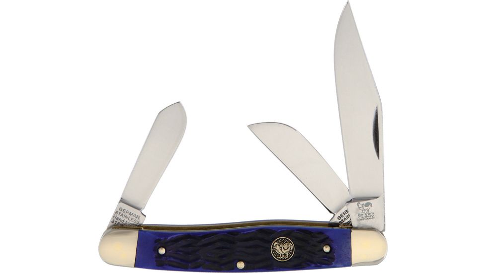 Hen &amp; Rooster Stockman Blue Pick Bone Folding Knife,Stainless Steel,Standard Edge,Clip,Spey and Sheepsfoot,Mirror Polish,Blue,Pick Bone Handle, 313-BLPB