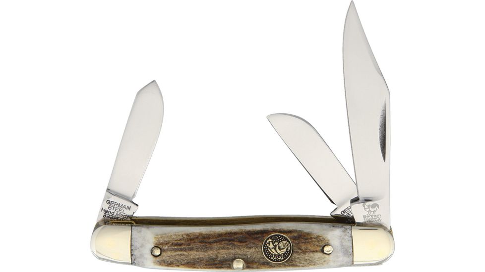Hen &amp; Rooster Stockman Deer Stag Folding Knife,3.25 in Closed,Clip,Spey and Sheepsfoot,Deer Stag Handle HR333DS