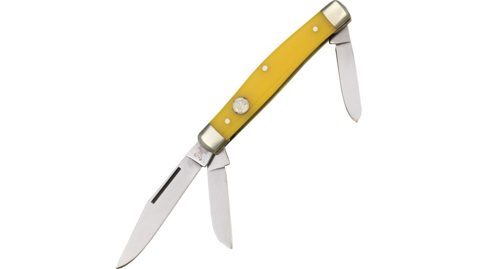Hen &amp; Rooster Stockman Yellow Folding Knife,Clip/Spey/Sheepsfoot Blade, Yellow Celluloid Handle HRS273Y