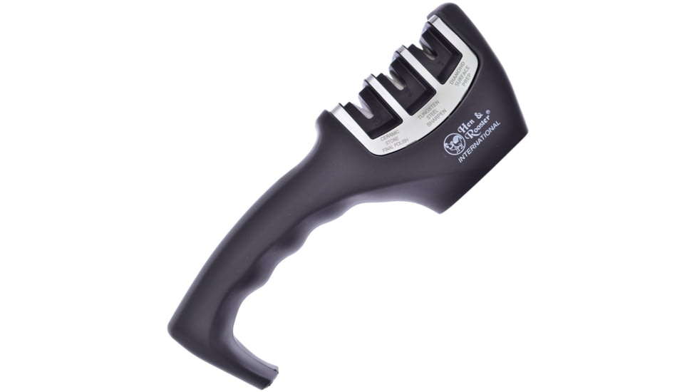 Hen &amp; Rooster Three Stage Sharpener, 8 overall, Black rubber handle, HRI-100B