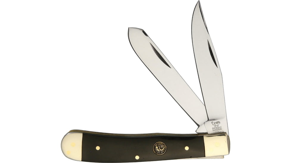 Hen &amp; Rooster Trapper Buffalo Horn Folding Knife, 4.13 Mirror SS Clip/ Spey Blades, Buffalo Horn Handle, Nickel Silver Bolster, Inlay Shield, 312-CBH