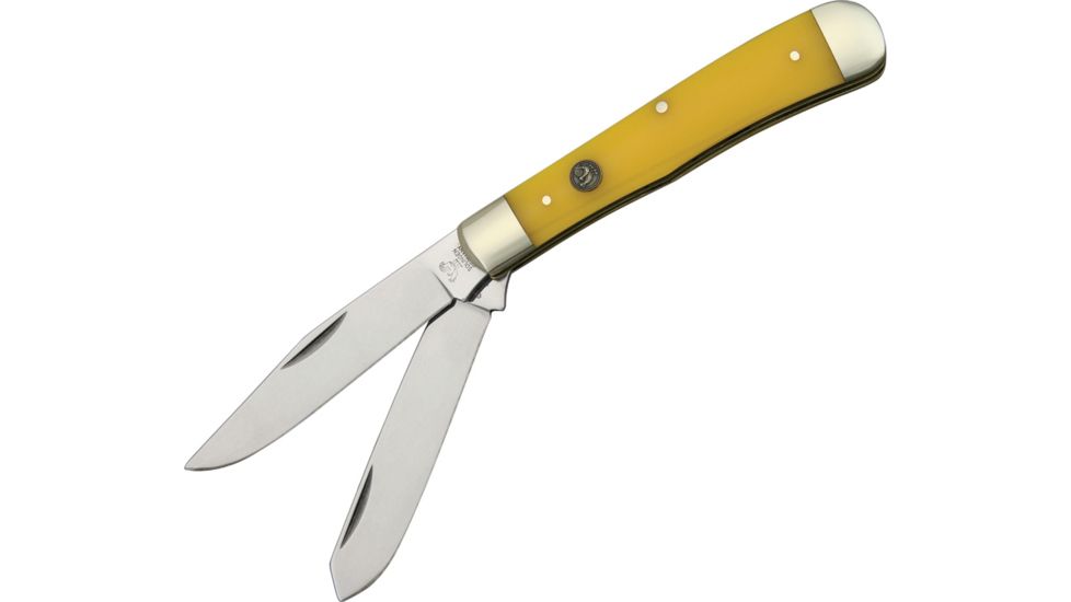 Hen &amp; Rooster Trapper Yellow Folding Knife,Clip and Spey, 4.125 in,Yellow,Composition Handle with Inlay HR312Y