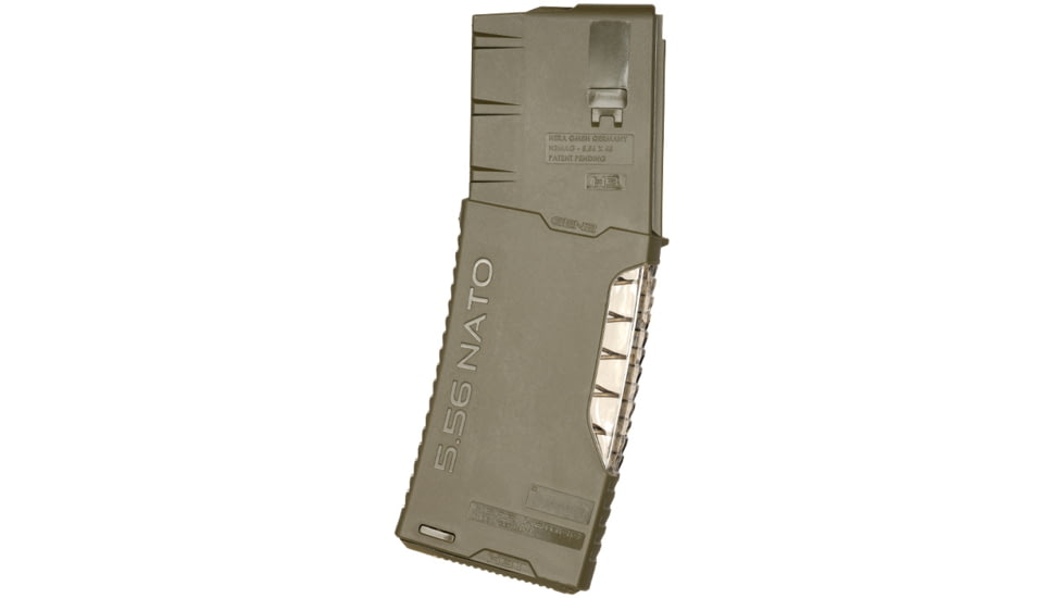 HERA Arms G.2 Transparent Frame Rifle Magazine, AR-15/M4, 5.56/.223, 30 Rounds, OD Green, 13.11/OD-30RD