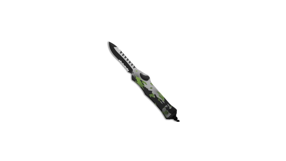 Heretic Knives Hydra Recurve Automatic Folding Knife, 3.60in, CPM MagnaCut, Drop Point Blade, Aluminum, Green Handle, Green/Black/White, 9.10 inch, BHQ-193974