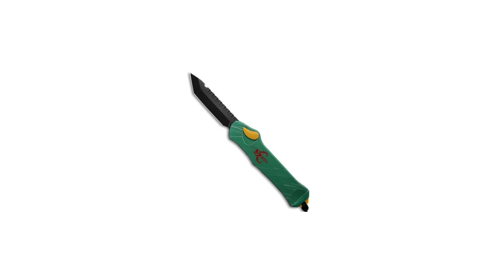 Heretic Knives Hydra Automatic Folding Knife, 3.55in, CPM MagnaCut, Tanto Blade, Aluminum, Green Handle, Plain, Green/Black, 9.05 inch, BHQ-196438