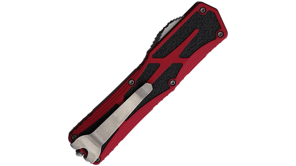 Heretic Knives Auto Colossus OTF Automatic Folding Knives, 3.5in, Stonewash Finish CPM MagnaCut Stainless Blade, Red Aluminum Handle, H0422ARED