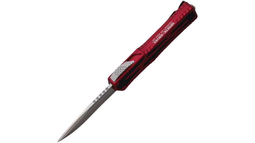 Heretic Knives Colossus OTF Automatic Folding Knife, 3.5in, Stonewash CPM MagnaCut Stainless Blade, Red Aluminum Handle, H0422ARED
