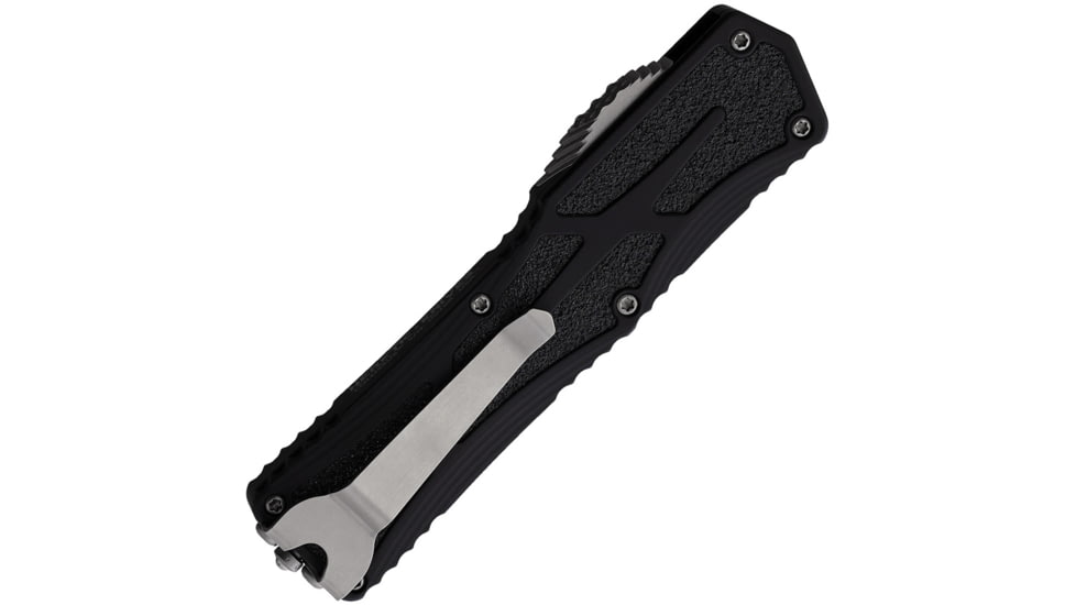 Heretic Knives Auto Colossus OTF Automatic Folding Knives, 3.5in, Stonewash Finish Partially Serrated CPM MagnaCut Stainless Blade, Black Aluminum Handle w/ Black Traction Insert, H0392B