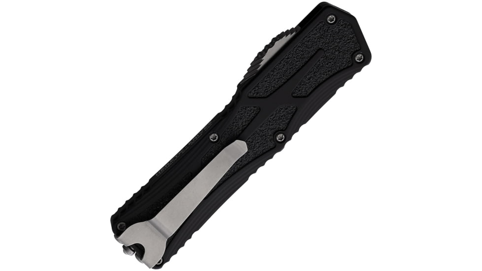 Heretic Knives Auto Colossus OTF Automatic Folding Knives, 3.5in, Stonewash Finish CPM MagnaCut Stainless Blade, Black Aluminum Handle w/ Black Traction Insert, H0392A