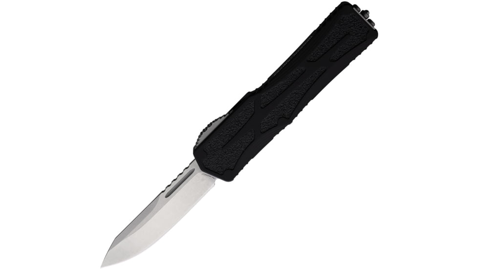 Heretic Knives Auto Colossus OTF Automatic Folding Knives, 3.5in, Stonewash Finish CPM MagnaCut Stainless Blade, Black Aluminum Handle w/ Black Traction Insert, H0392A