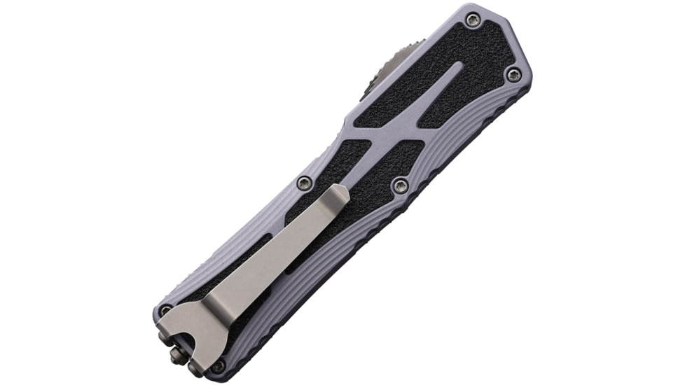 Heretic Knives Auto Colossus OTF Automatic Folding Knives, 3.5in, Stonewash Finish CPM MagnaCut Stainless Drop Point Blade, Gray Aluminum Handle, H0392AGRAY
