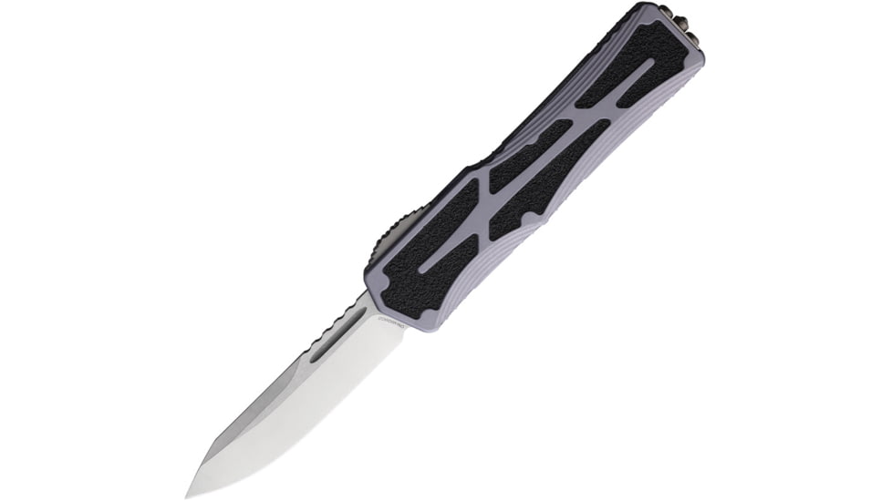 Heretic Knives Auto Colossus OTF Automatic Folding Knives, 3.5in, Stonewash Finish CPM MagnaCut Stainless Drop Point Blade, Gray Aluminum Handle, H0392AGRAY