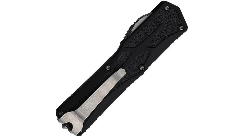 Heretic Knives Auto Colossus OTF Automatic Folding Knives, 3.5in, Stonewash Finish CPM MagnaCut Stainless Blade, Recurve Blade, Black Aluminum Handle, H0422A