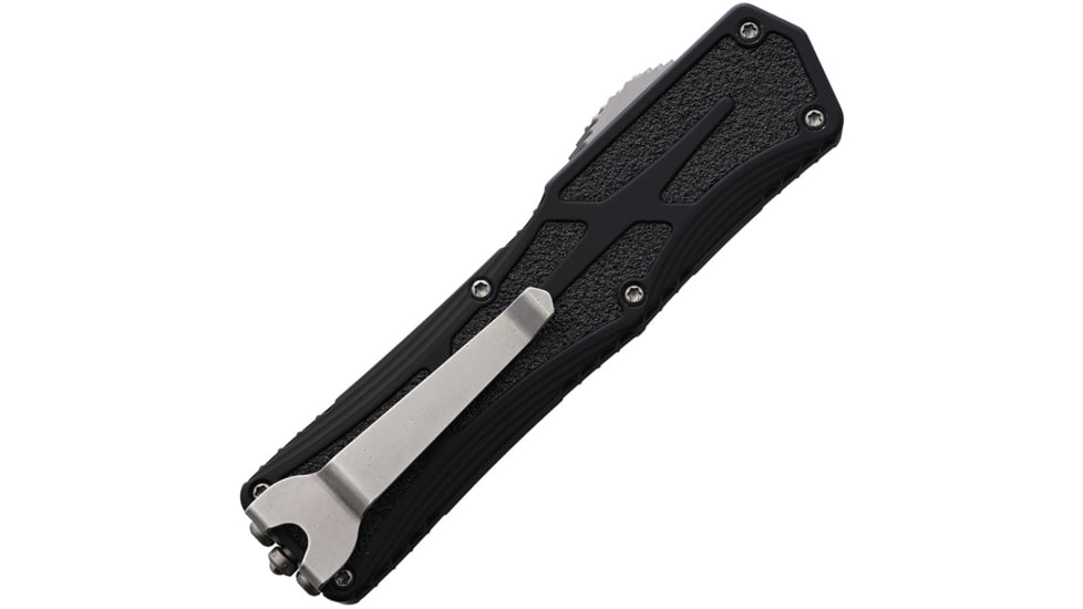 Heretic Knives Auto Colossus OTF Automatic Folding Knives, 3.5in, Stonewash Finish CPM MagnaCut Stainless Tanto Blade, Black Aluminum Handle, H0402A