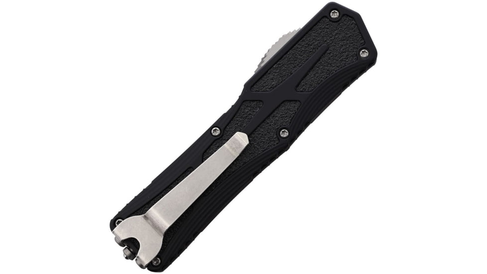 Heretic Knives Auto Colossus OTF Automatic Folding Knives, 3.5in, Satin Finish Partially Serrated CPM MagnaCut Stainless Tanto Blade, Black Aluminum Handle, H0402B