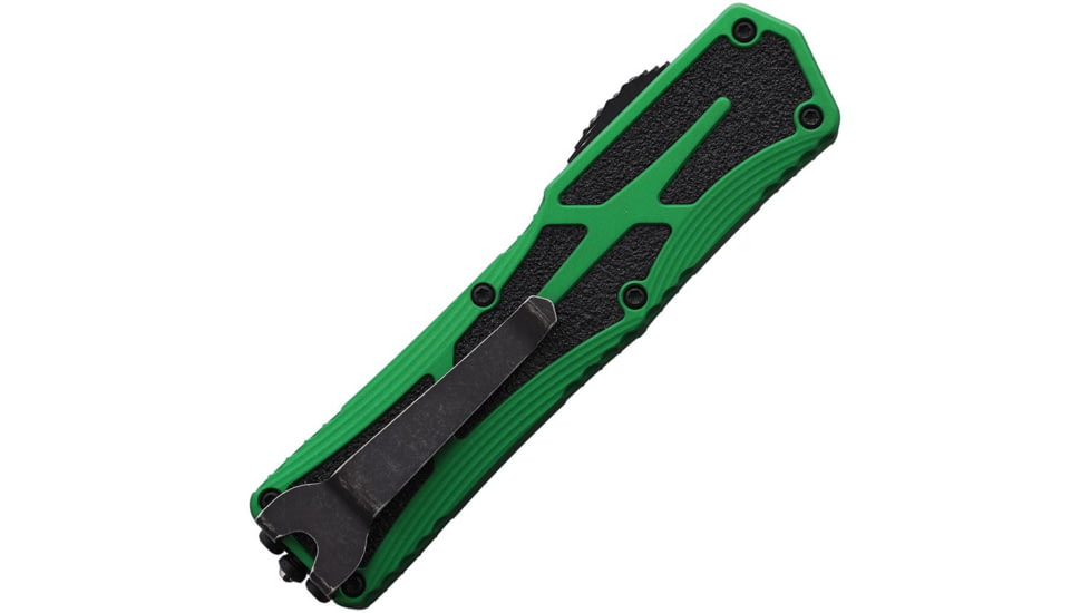 Heretic Knives Auto Colossus OTF Automatic Folding Knives, 3.5in, Black Stonewash/Satin Finish CPM MagnaCut Stainless Tanto Blade, Green Aluminum Handle, H04014ABRKGRN