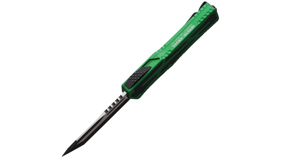 Heretic Knives Auto Colossus OTF Automatic Folding Knives, 3.5in, Black Stonewash/Satin Finish CPM MagnaCut Stainless Tanto Blade, Green Aluminum Handle, H04014ABRKGRN