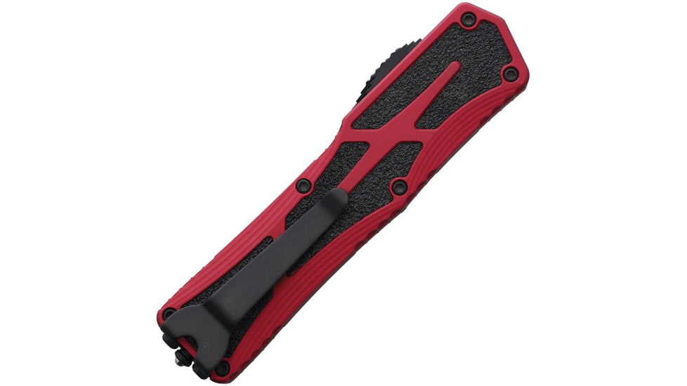 Heretic Knives Auto Colossus OTF Automatic Folding Knives, 3.5in, Black Stonewash Finish CPM MagnaCut Stainless Tanto Blade, Red Aluminum Handle, H0406ARED