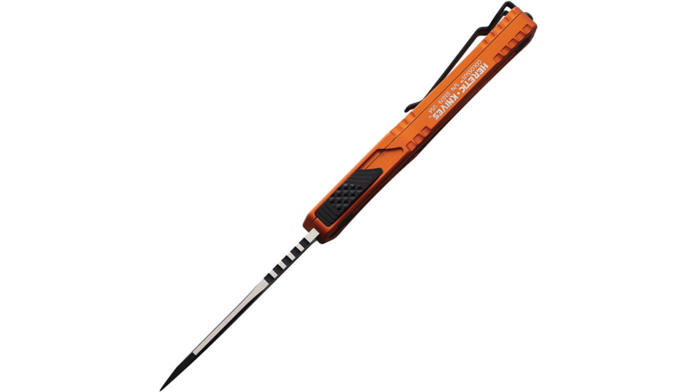 Heretic Knives Auto Colossus OTF Automatic Folding Knives, 3.5in, Two-Tone Finish CPM MagnaCut Stainless Drop Point Blade, Orange Aluminum Handle, H03910AORG