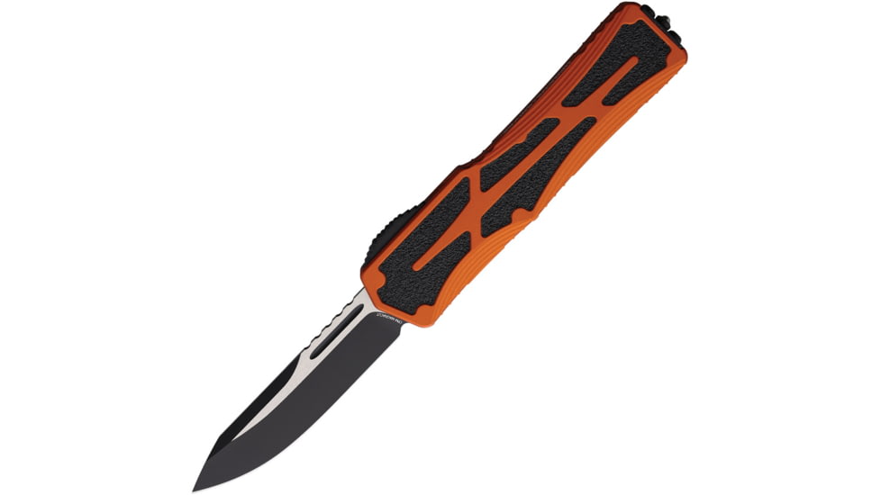 Heretic Knives Auto Colossus OTF Automatic Folding Knives, 3.5in, Two-Tone Finish CPM MagnaCut Stainless Drop Point Blade, Orange Aluminum Handle, H03910AORG
