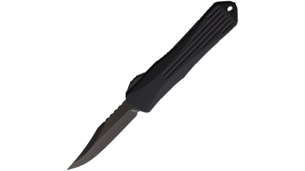 Heretic Knives Auto Manticore E OTF Automatic Folding Knives, 3in, Black DLC Coated Elmax Steel Bowie Blade, Black/ Purple Camo Carbon Fiber Back Handle, H026B6APUCF