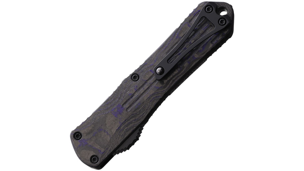 Heretic Knives Auto Manticore E OTF Automatic Folding Knives, 3in, Black DLC Coated Partially Serrated Elmax Steel Bowie Blade, Black Anodized Aluminum Handle, H026B6BPUCF