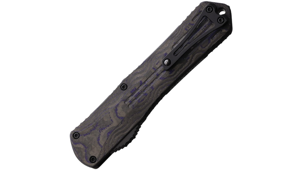 Heretic Knives Auto Manticore X OTF Automatic Folding Knives, 3.75in, Black DLC Coated Elmax Steel Bowie Blade, Black Anodized Aluminum Handle, H030B6APUCF