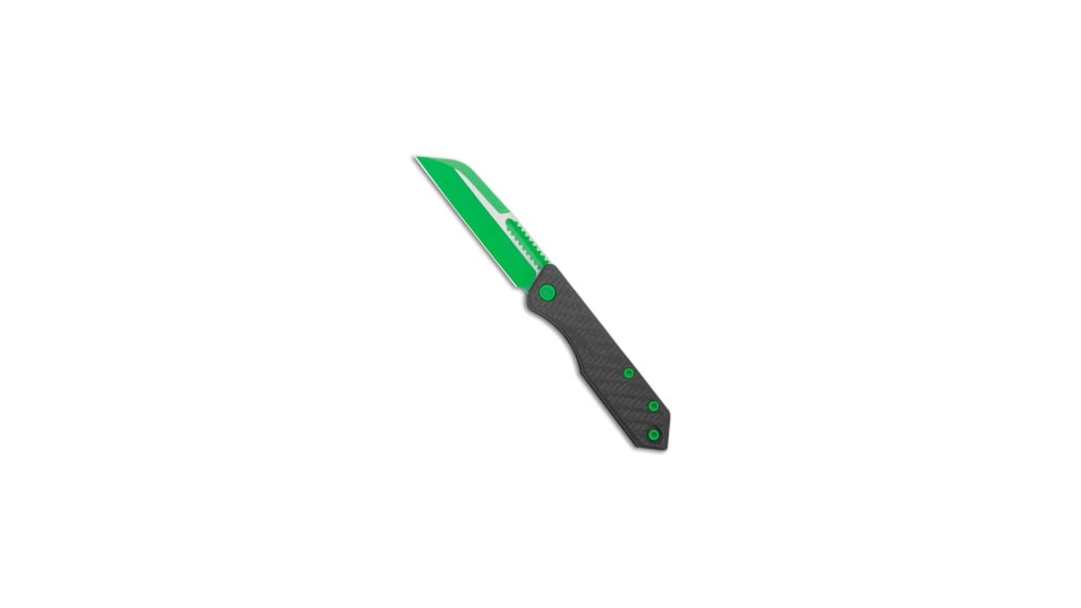 Heretic Knives Heretic Jinn Slip Joint Knife MagnaCut Carbon Fiber w/ Green 3" Toxic Green, Black/Green, CPM MagnaCut, adult, BHQ-197288