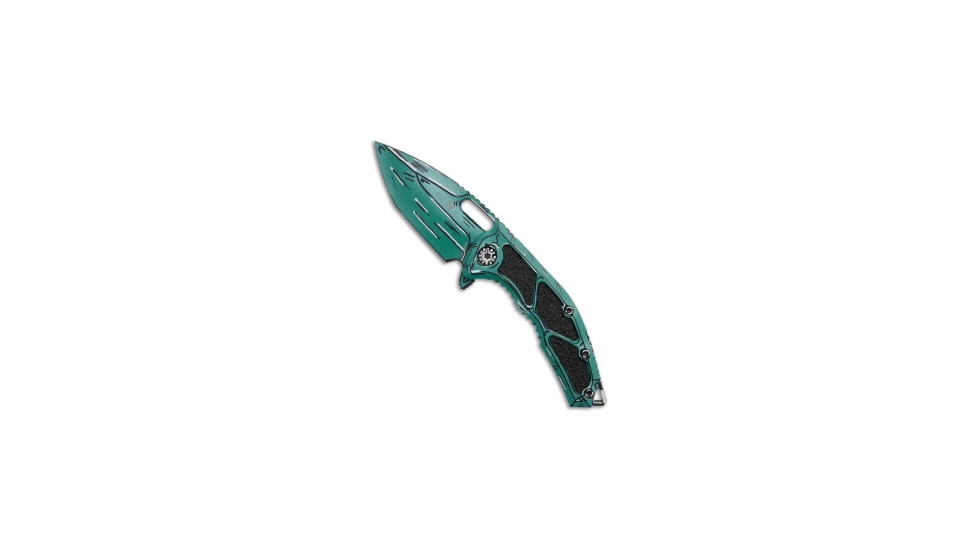 Heretic Knives Heretic Knives Medusa Manual Frame Lock Knife Turquoise Shaded Ti 3" Cerakote, Blue/Green, CPM MagnaCut, adult, BHQ-210989